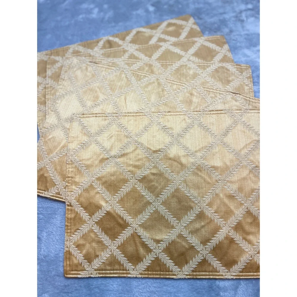 5 Elegant Gold Diamond Placemats Size 17x12 Embroidered Hollywood Regency Party